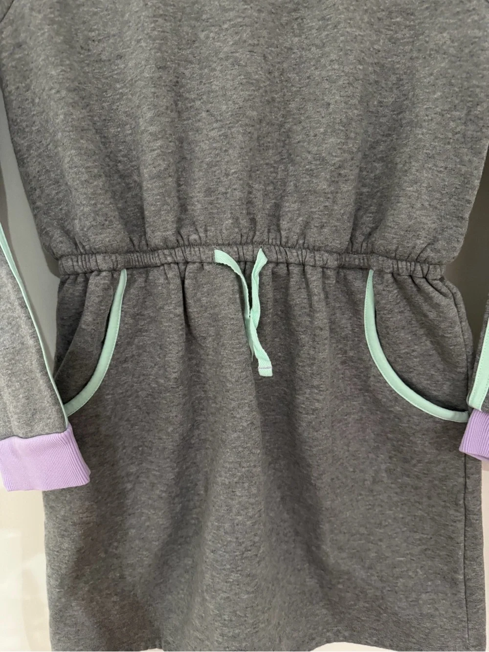 Girls Grey Sweatshirt Dress with Mint & Lavender Trim
